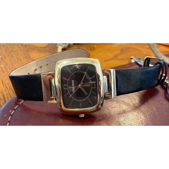 Women's Nine West NW/1840 37mm Watch, Gold Tone with Black Strap - Picture 2 of 4